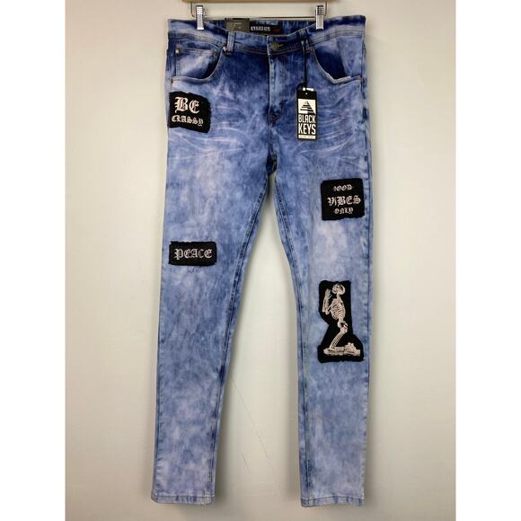 The Black Keys Urban Acid Wash Patched Jeans  36x32 Skeleton - Picture 1 of 8